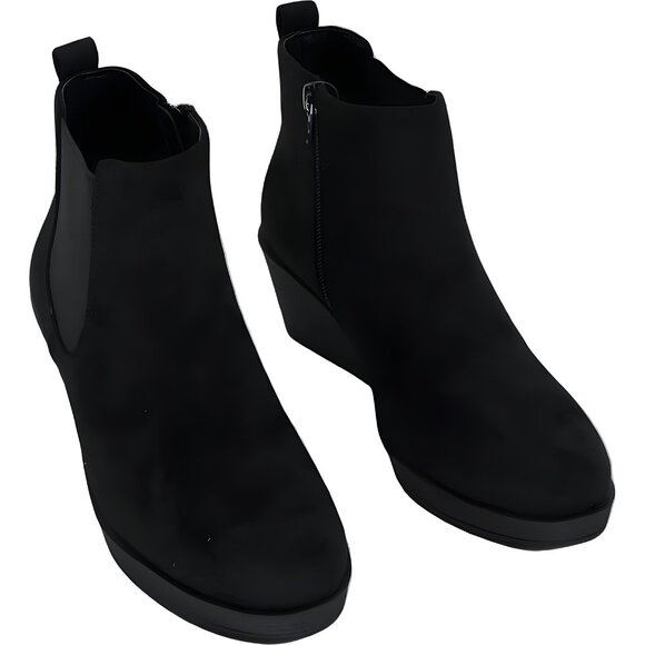 Aerosoles Brandi Black Ankle Wedge Bootie Side Zip Pull Tab Women's US 5.5 - Picture 1 of 6